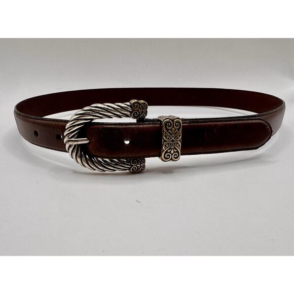Fossil Leather Belt Twisted Rope Buckle Western Boho Style Brown Size Small main image 9